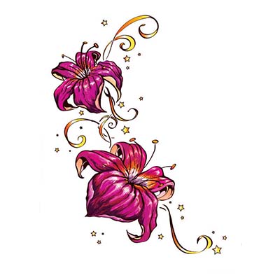 Stars And Lily Flowers Design Water Transfer Temporary Tattoo(fake Tattoo) Stickers NO.11226